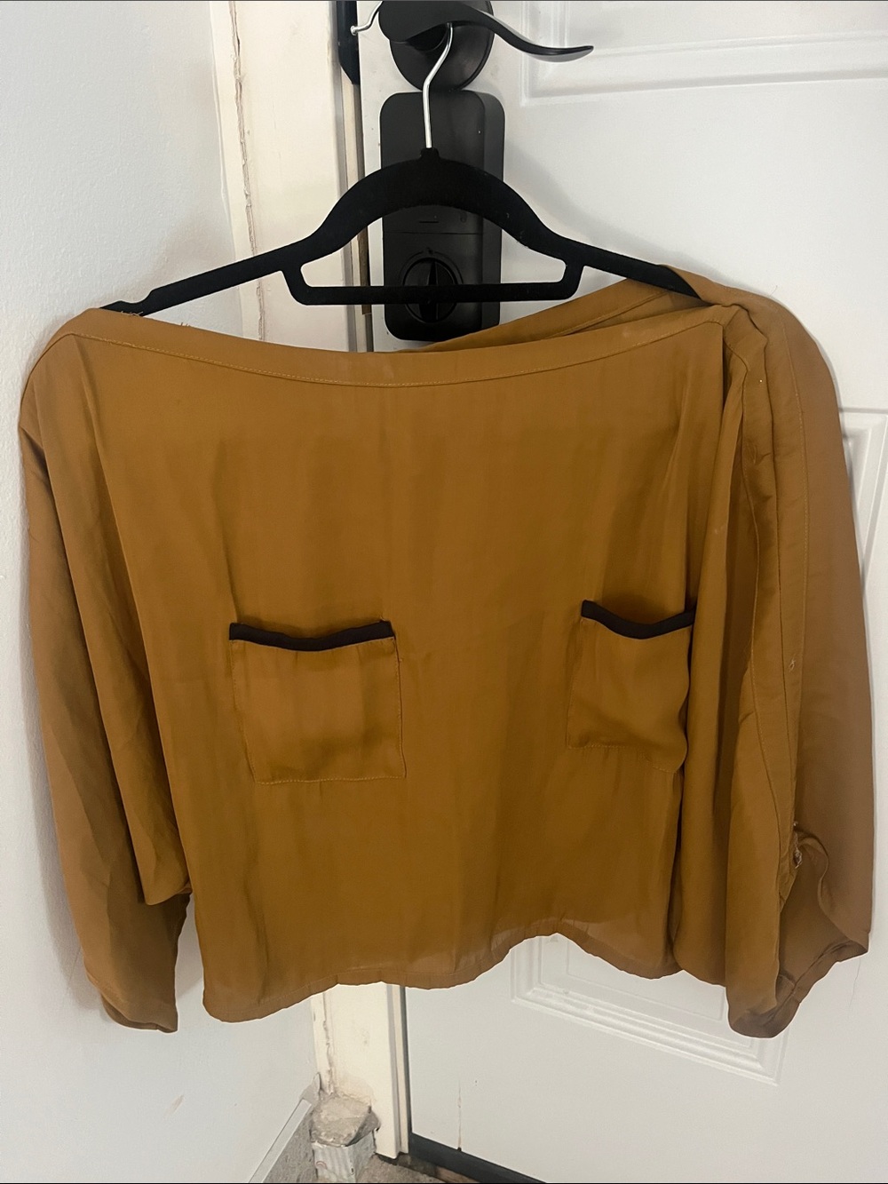 Mango Mustard Button-Front Blouse with Contrast Trim